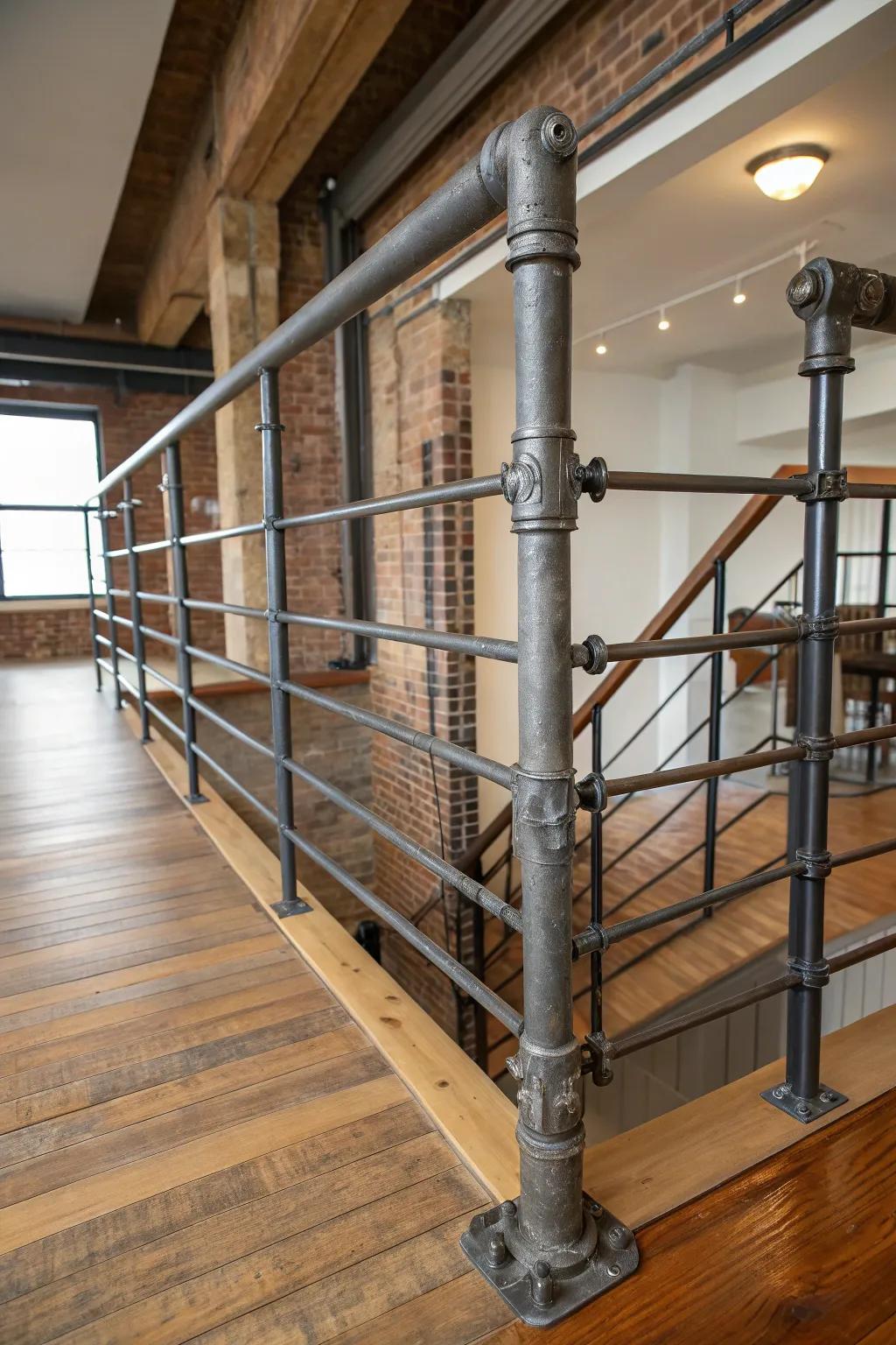 Metal pipes add an industrial vibe, ideal for contemporary urban interiors.