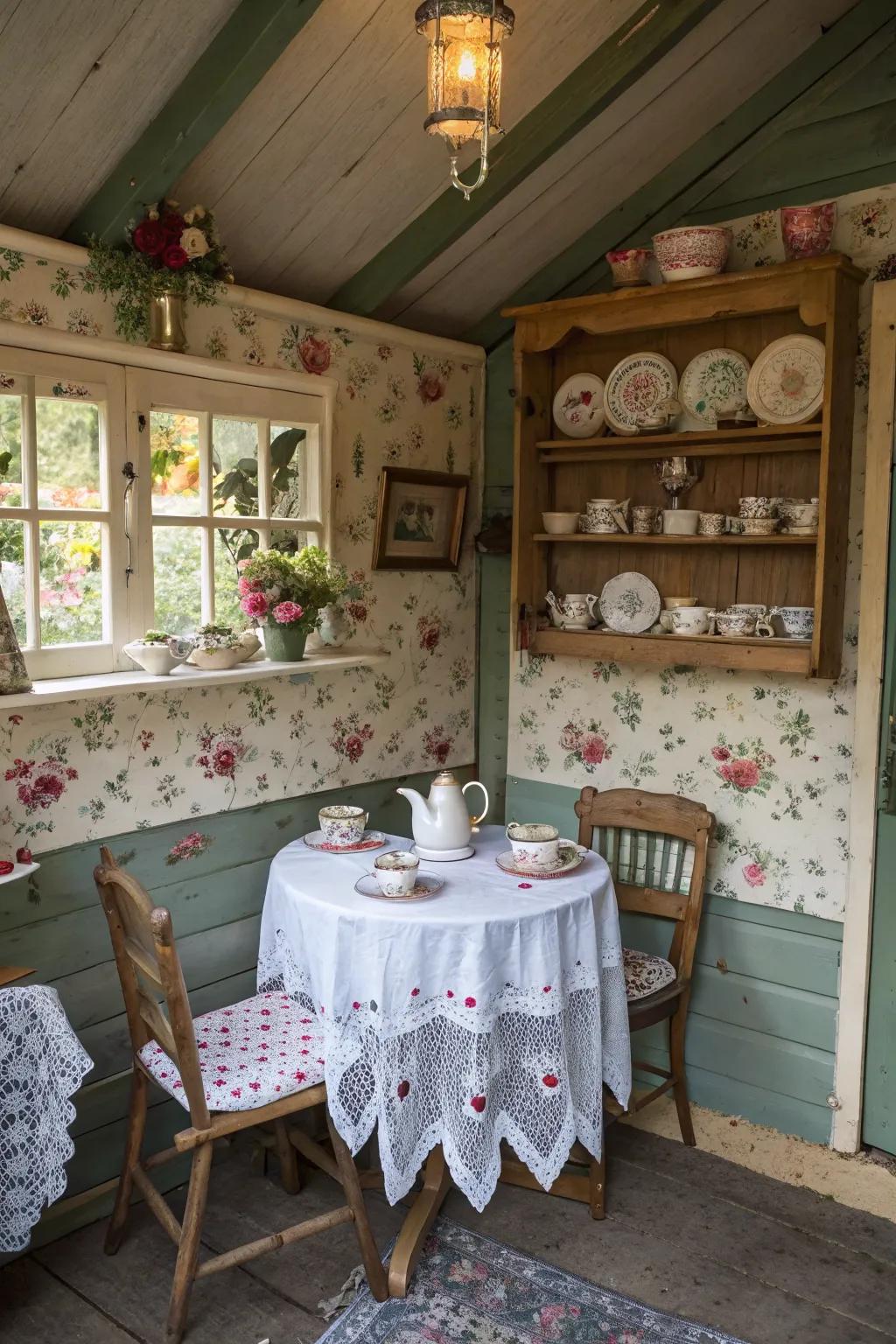 Enjoy a cup of tea in your own vintage-inspired tea room shed.
