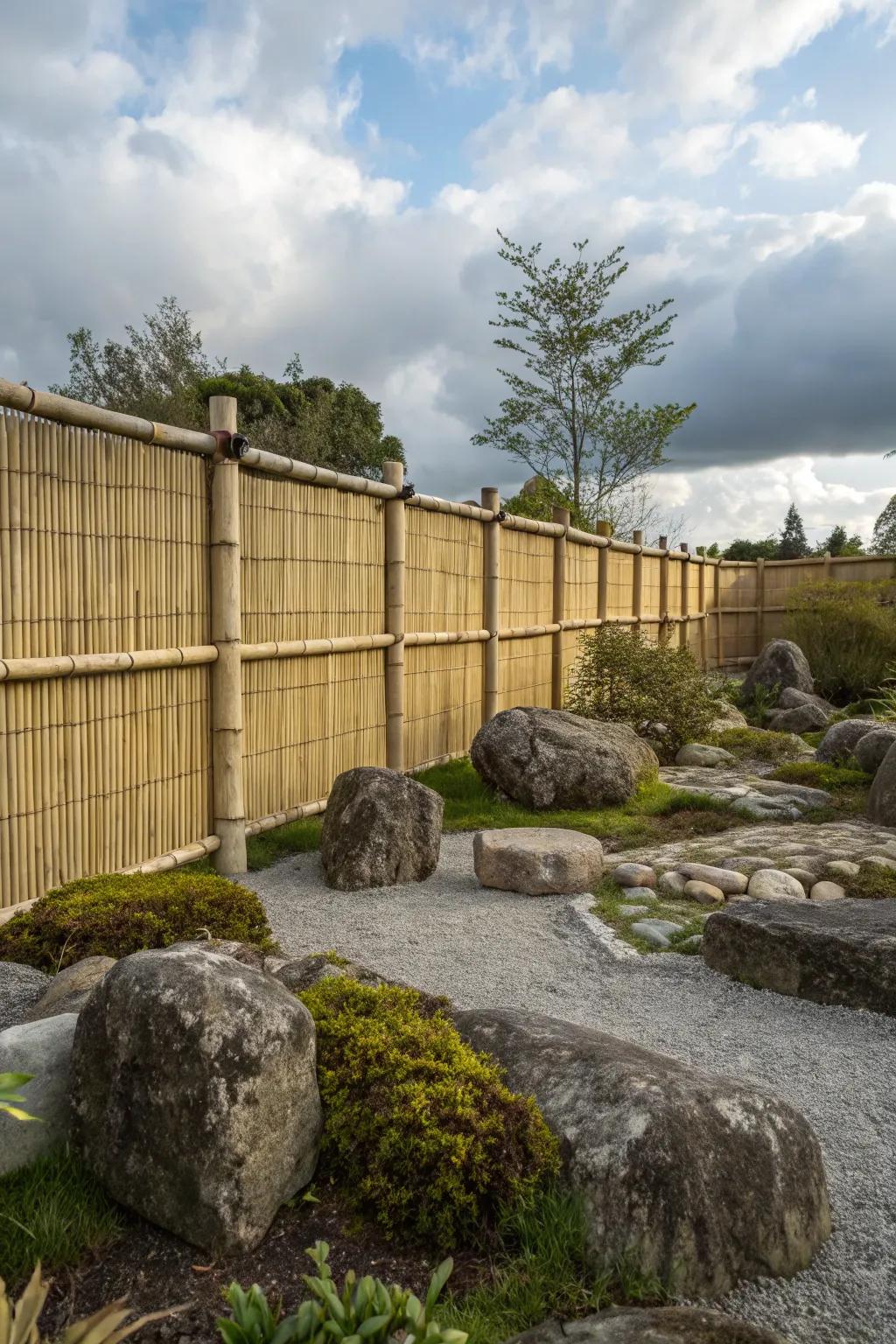 Bamboo fences add privacy and texture to the garden.