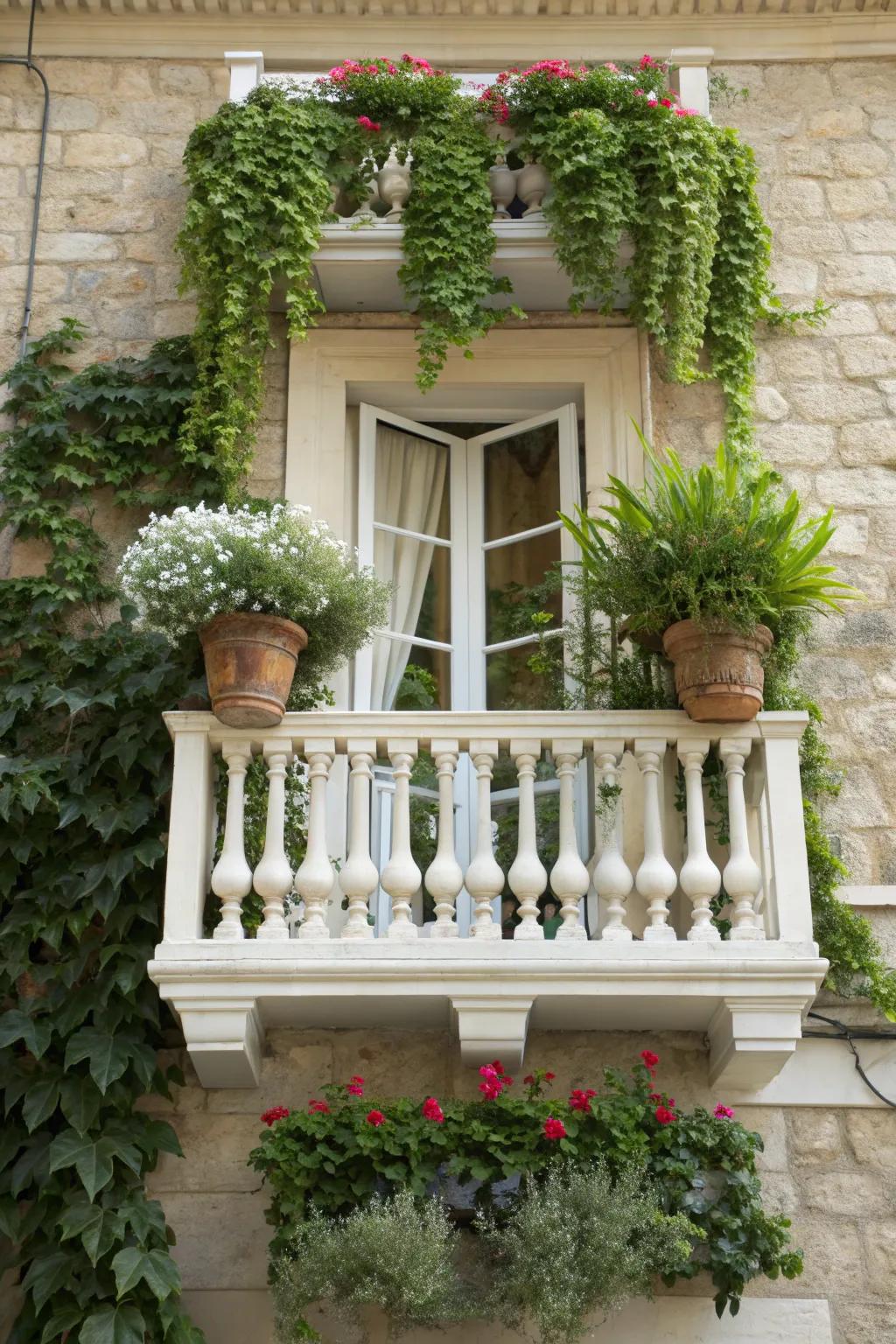 A beautifully balanced Juliet balcony with symmetrical decor.