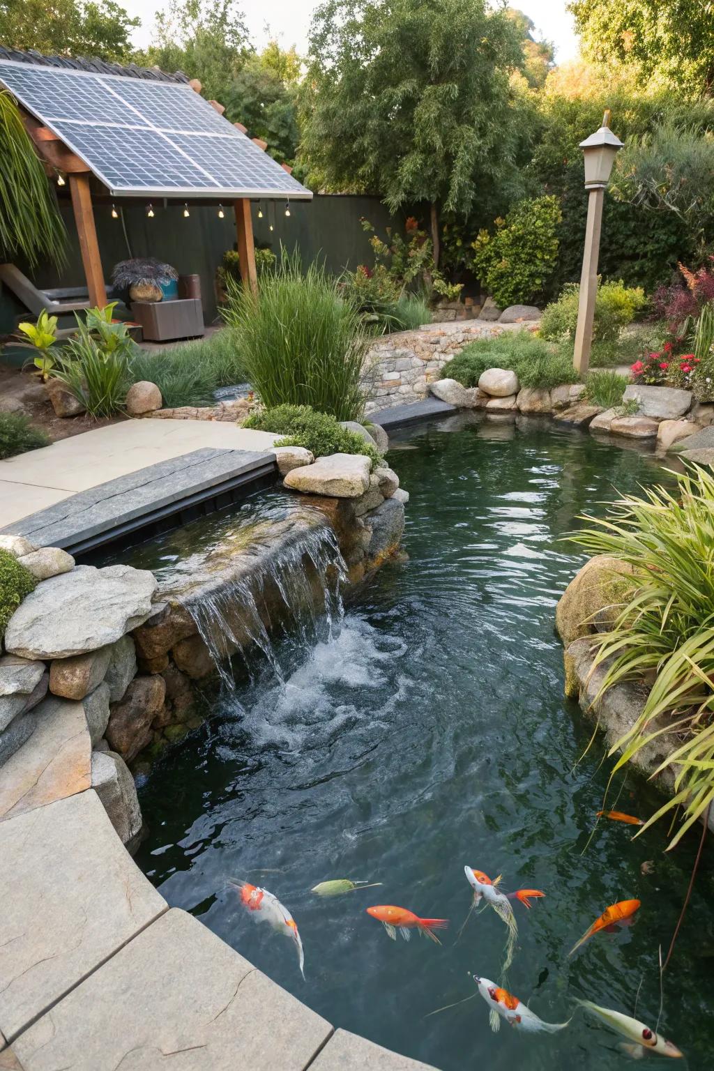 Sustainable design meets beauty in an eco-friendly koi pond.
