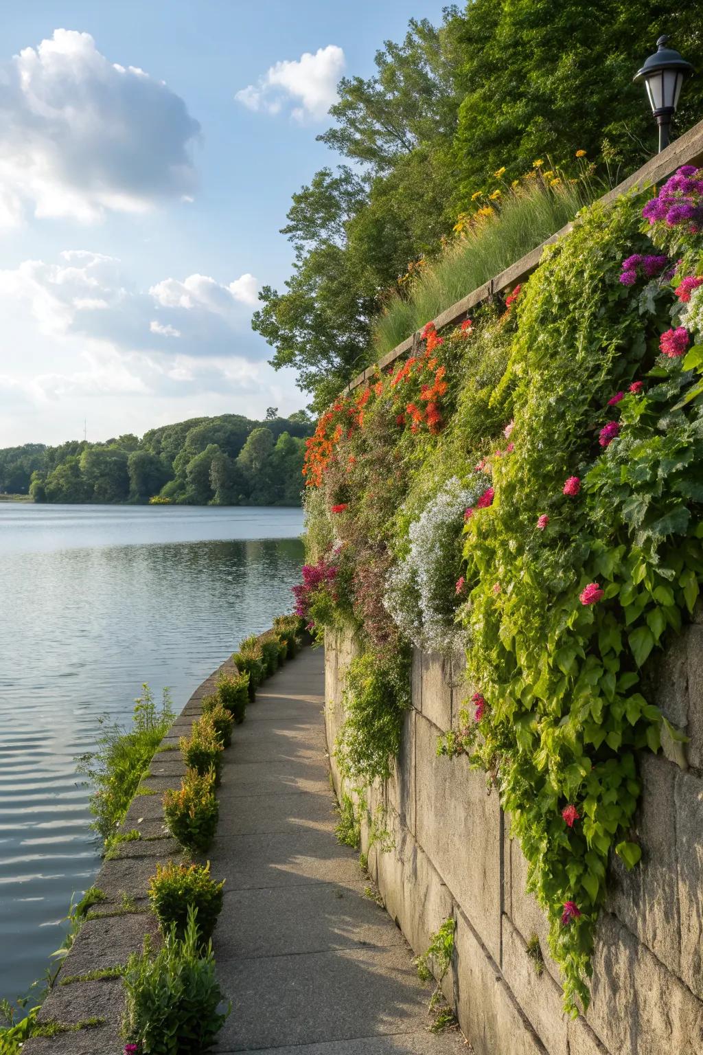 A retaining wall that harmonizes beautifully with its natural surroundings.