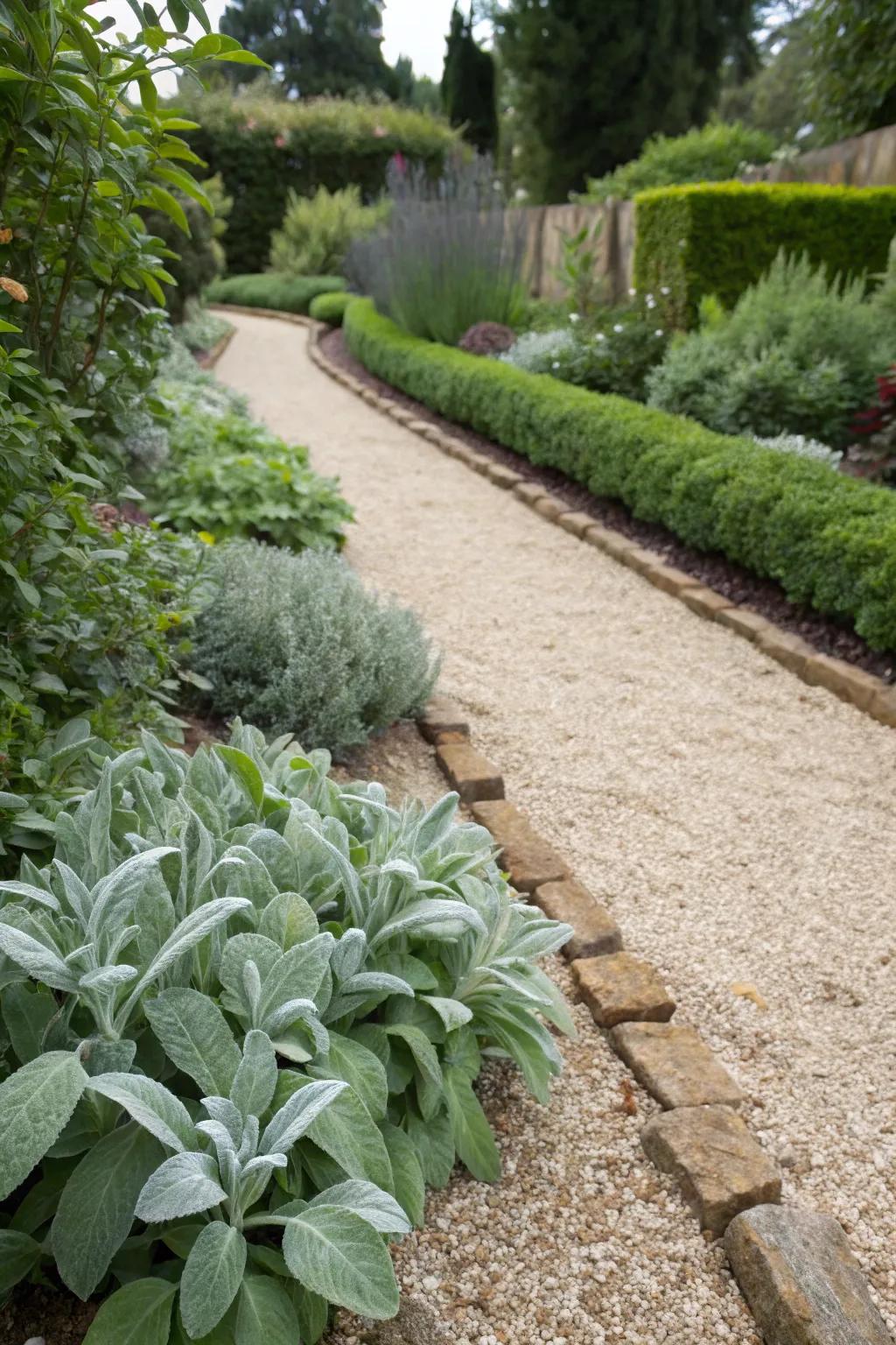 Lamb's ear and gravel paths for a chic, low-maintenance garden.