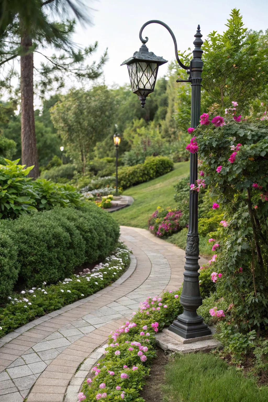 Artistic lamp posts add unique flair to your outdoor decor.