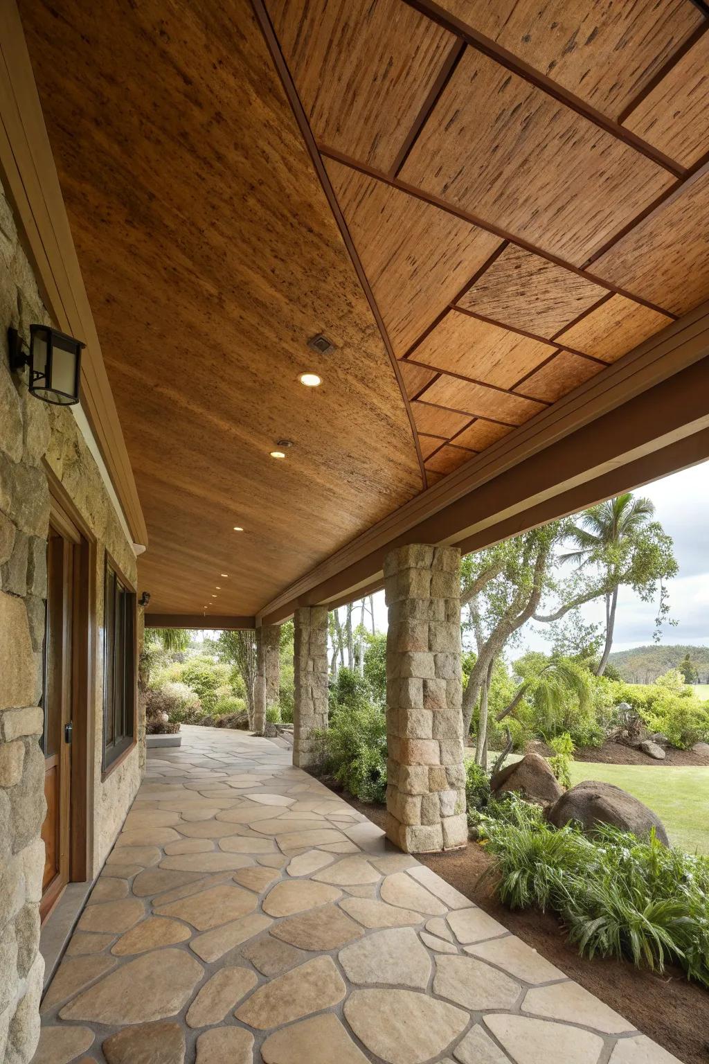 Natural stone accents bring an earthy vibe to your lanai.