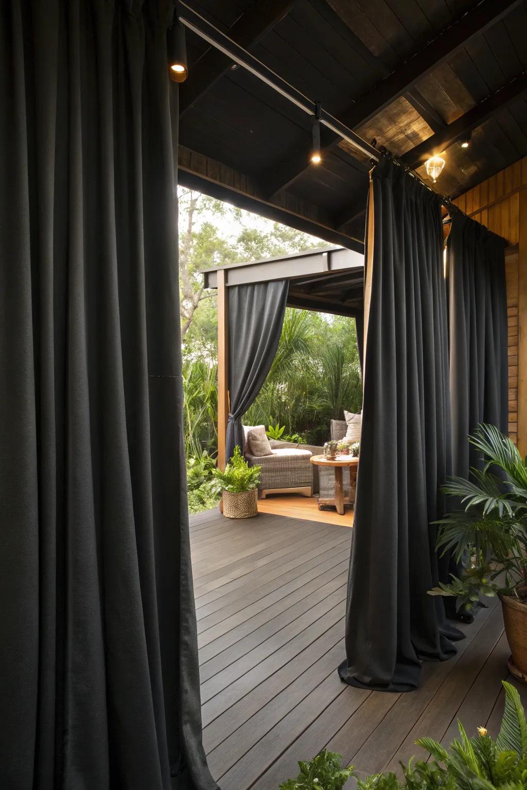 Ensure privacy with heavyweight curtains.