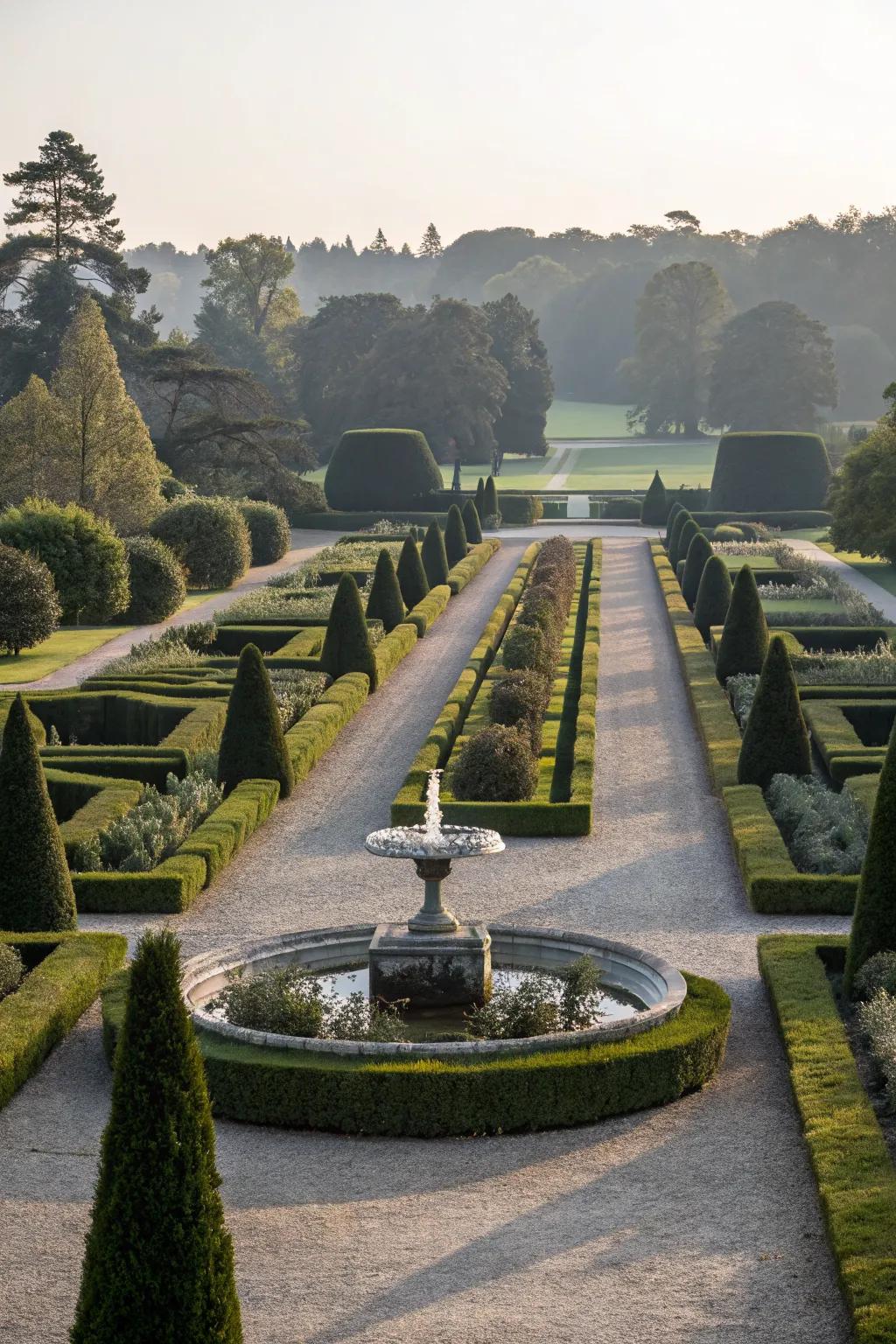 A formal garden showcasing symmetry and structure.