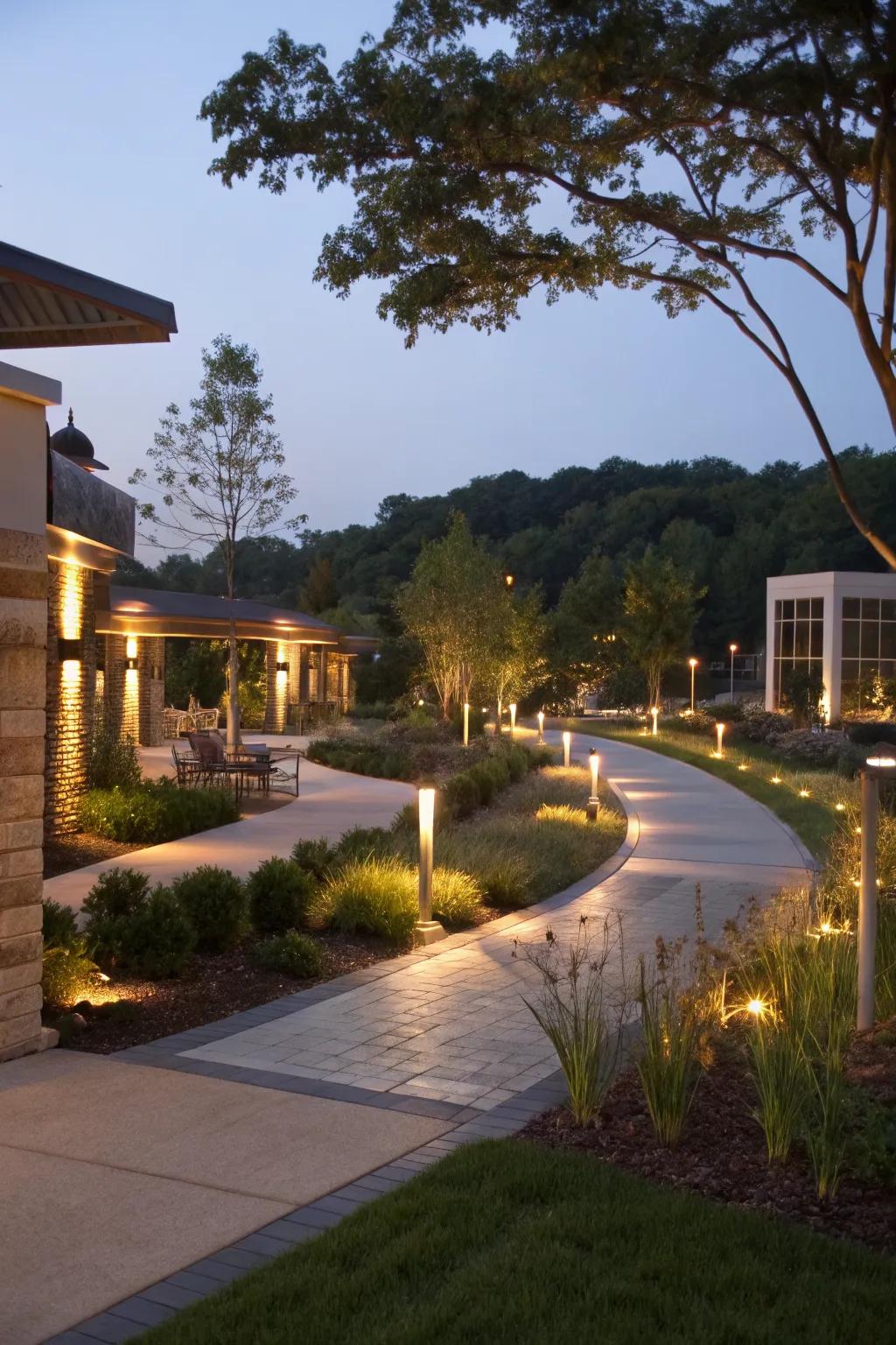 Strategic lighting enhances both safety and aesthetics.