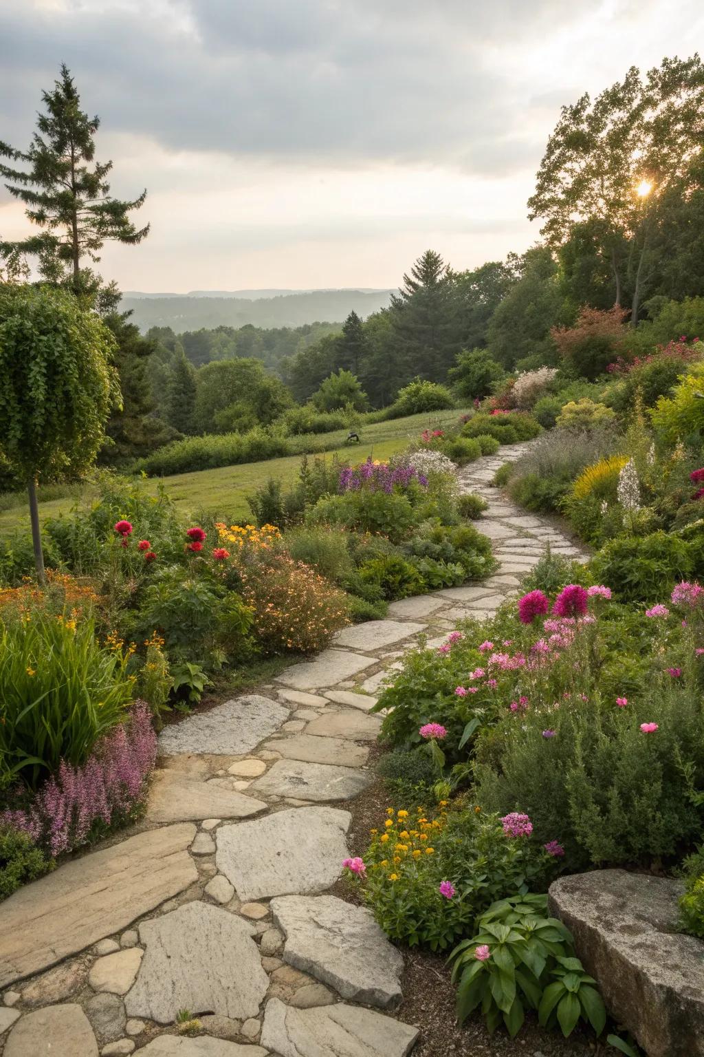 Seamlessly integrated natural stone edging.