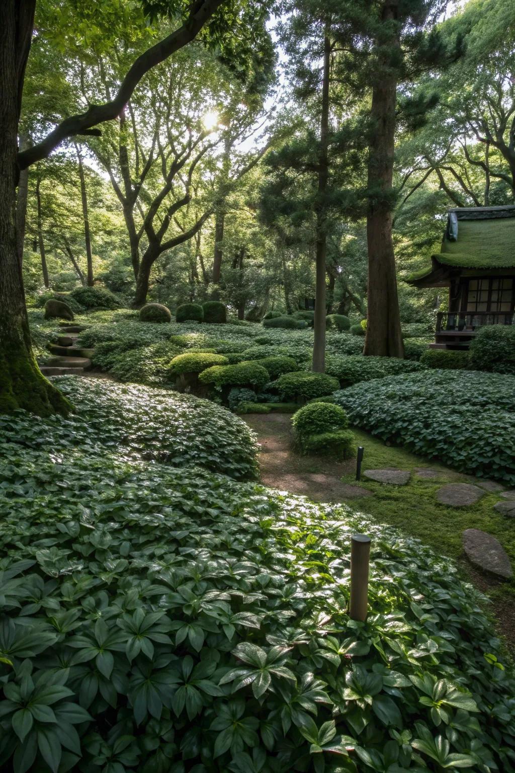 Japanese Pachysandra adds an exotic touch to shaded areas.
