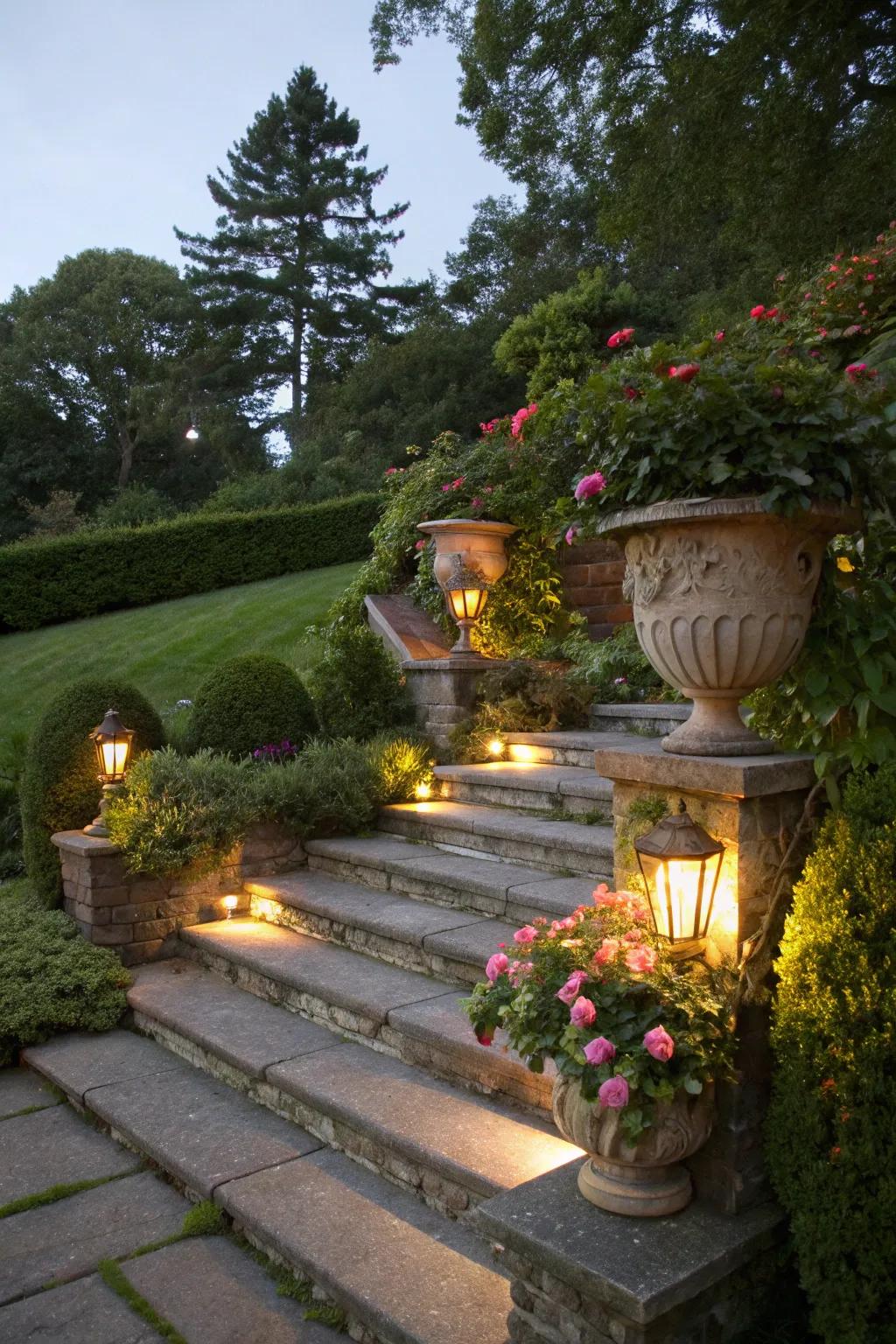 Elegant wide steps welcome visitors with style.