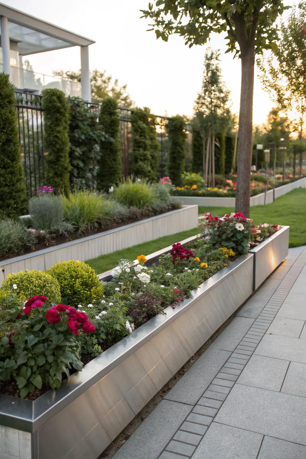 Metal edging offers a sleek, contemporary look.