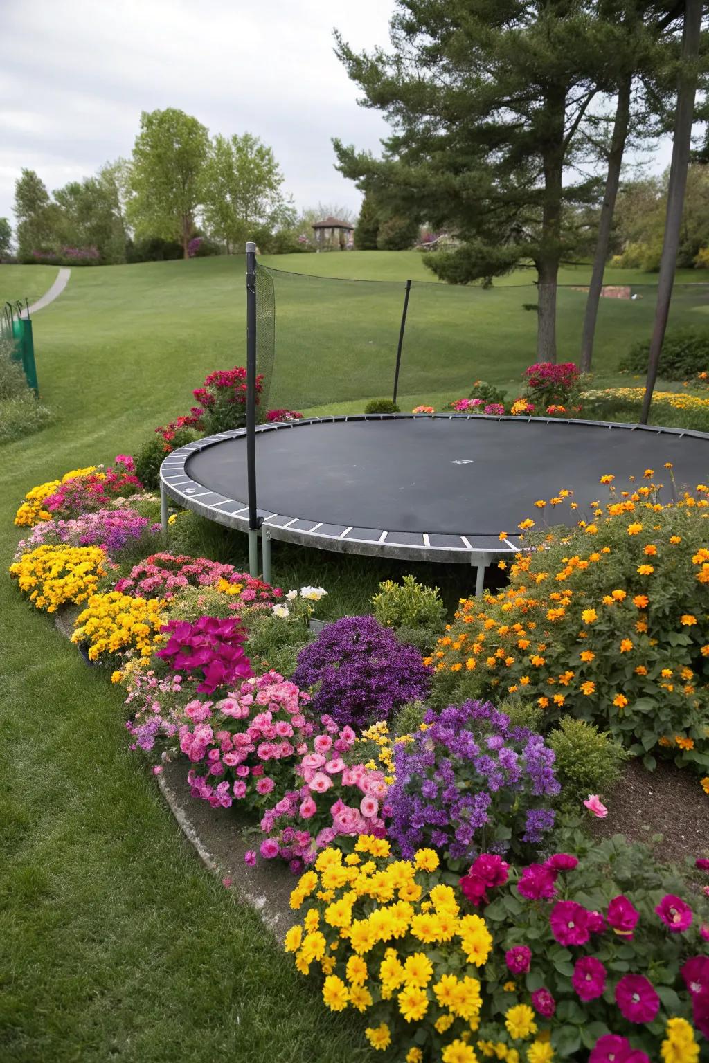 A flower bed border seamlessly integrates your trampoline into the garden.