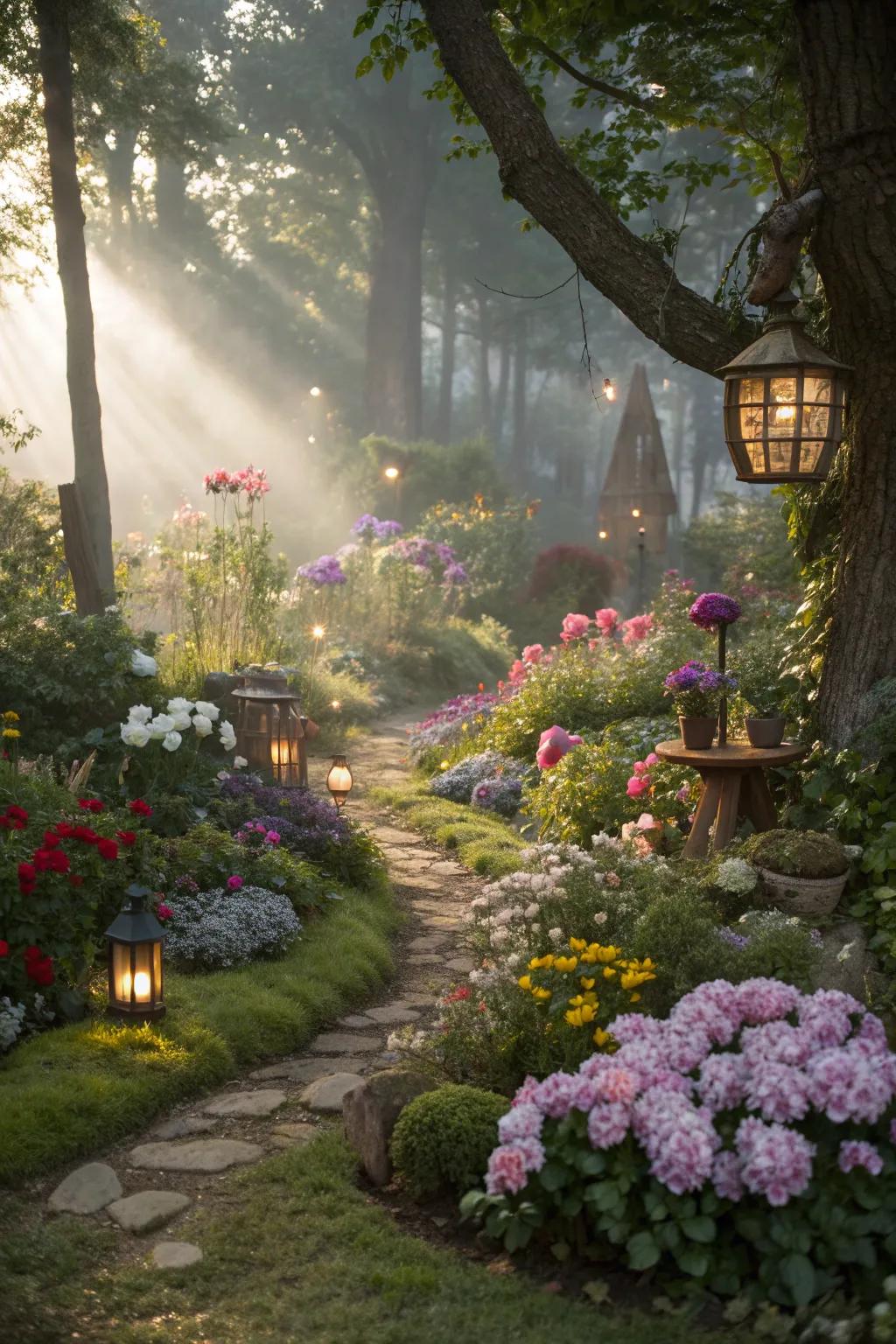 Vibrant flowers bring your fairy garden to life with color.