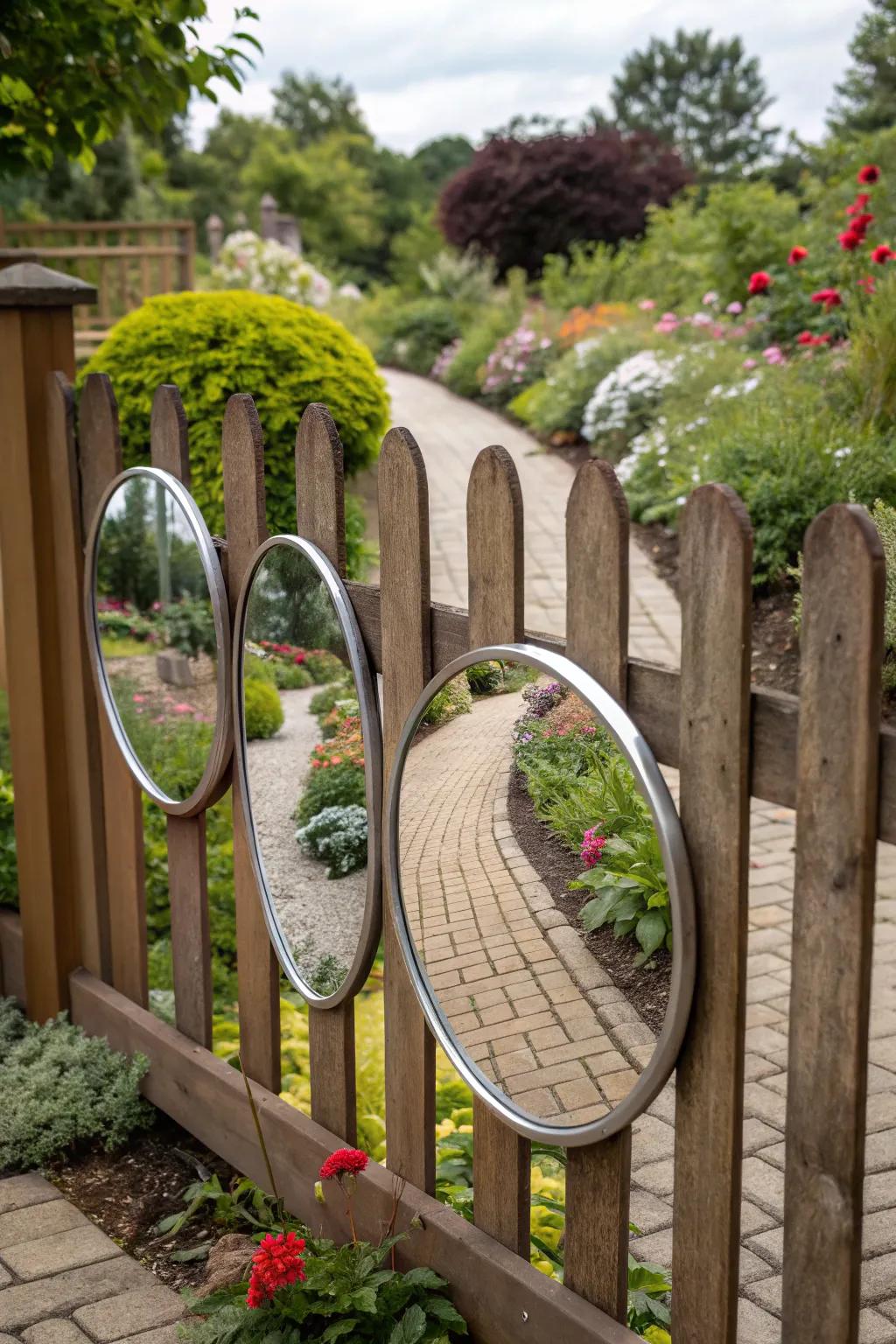 Mirrors on the fence create the illusion of more space.
