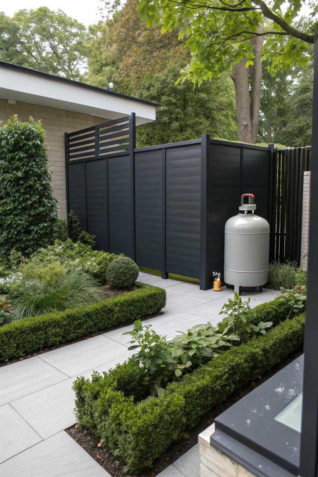 Modern panels blend seamlessly with your outdoor decor while hiding the tank.