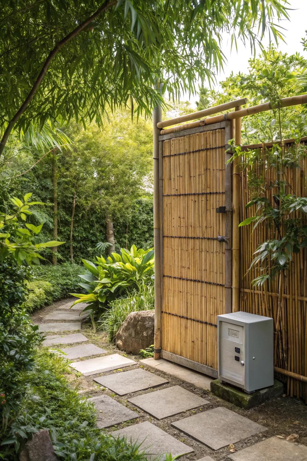 Bamboo screens bring a touch of Zen while hiding utility boxes.