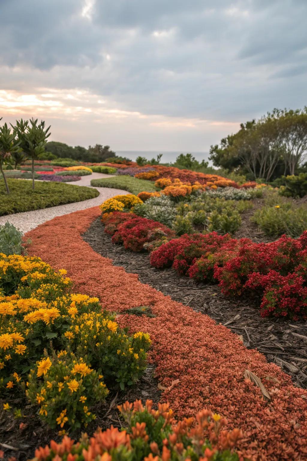 Using different mulch colors for visual impact.