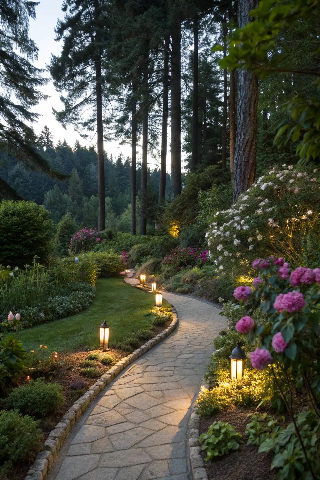 Lighting pathways adds safety and a magical evening ambiance.