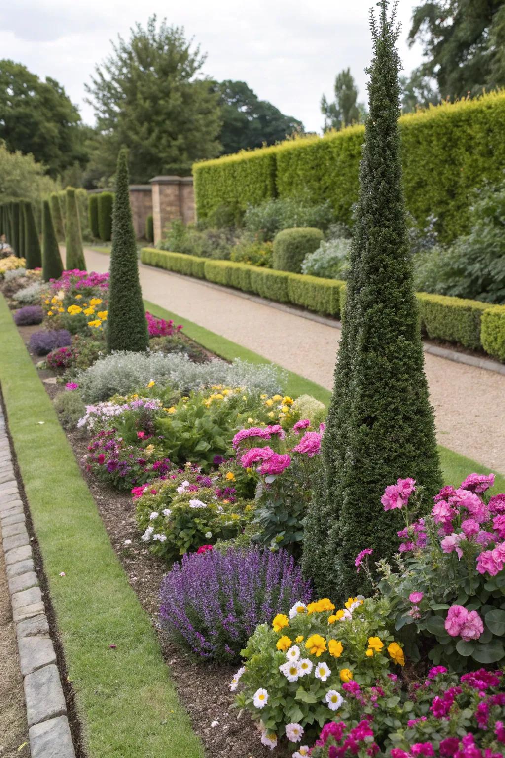 Sky Pencil Holly stands tall as a garden accent piece.
