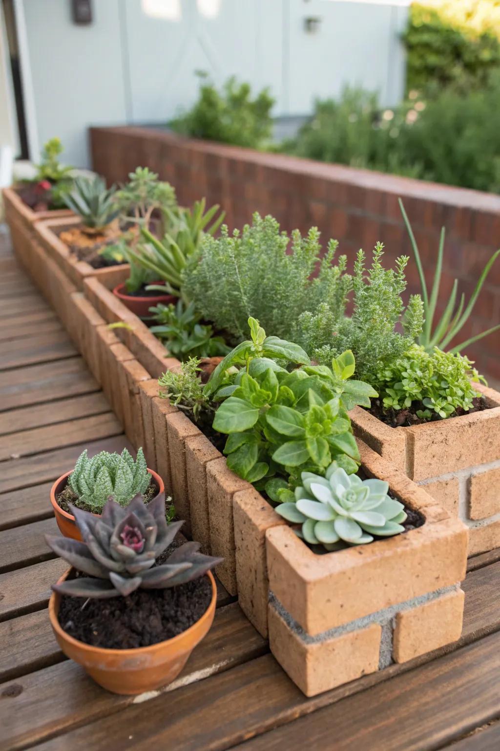 Craft unique brick planters for a touch of rustic charm.