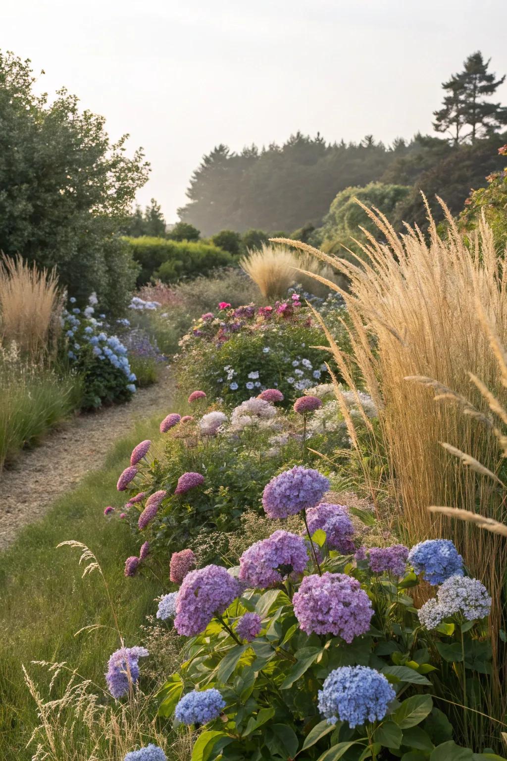 Hydrangeas add a touch of wild beauty to naturalistic gardens.