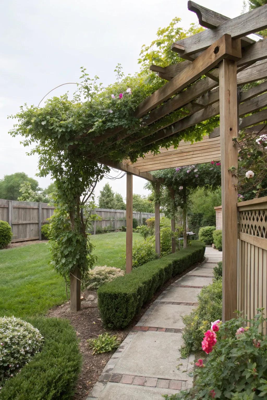 A pergola provides shade and an elegant structure for your side yard.