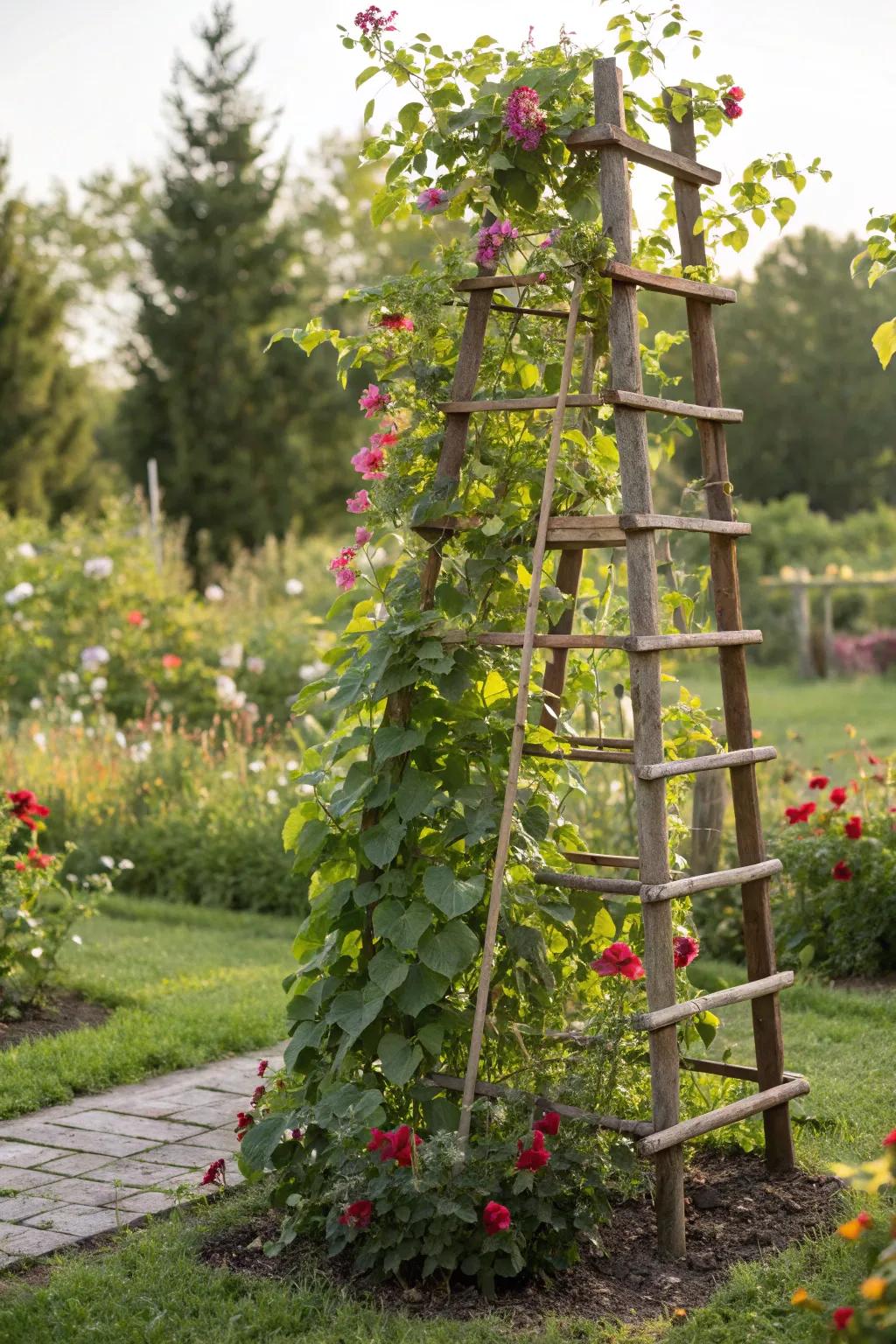 DIY lattice trellis adds vertical interest to your garden.