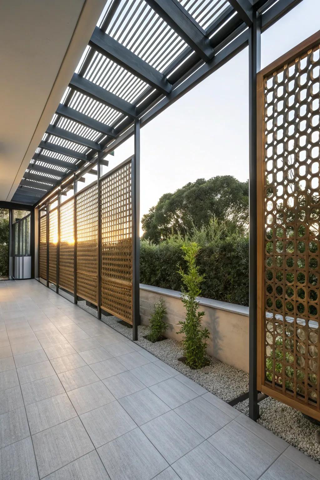 Mix materials for a modern lattice wall design.