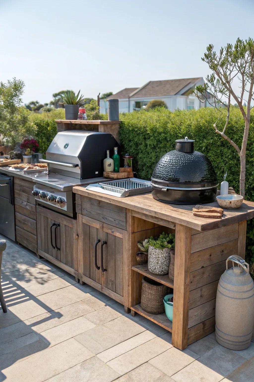 An innovative BBQ station in an outdoor kitchen.