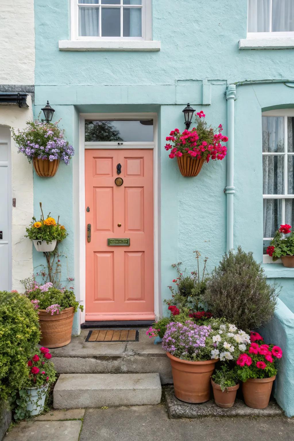A pink door adds a playful and fun touch.