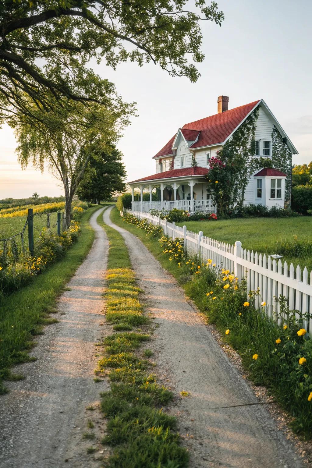 A driveway that perfectly complements a country-style home