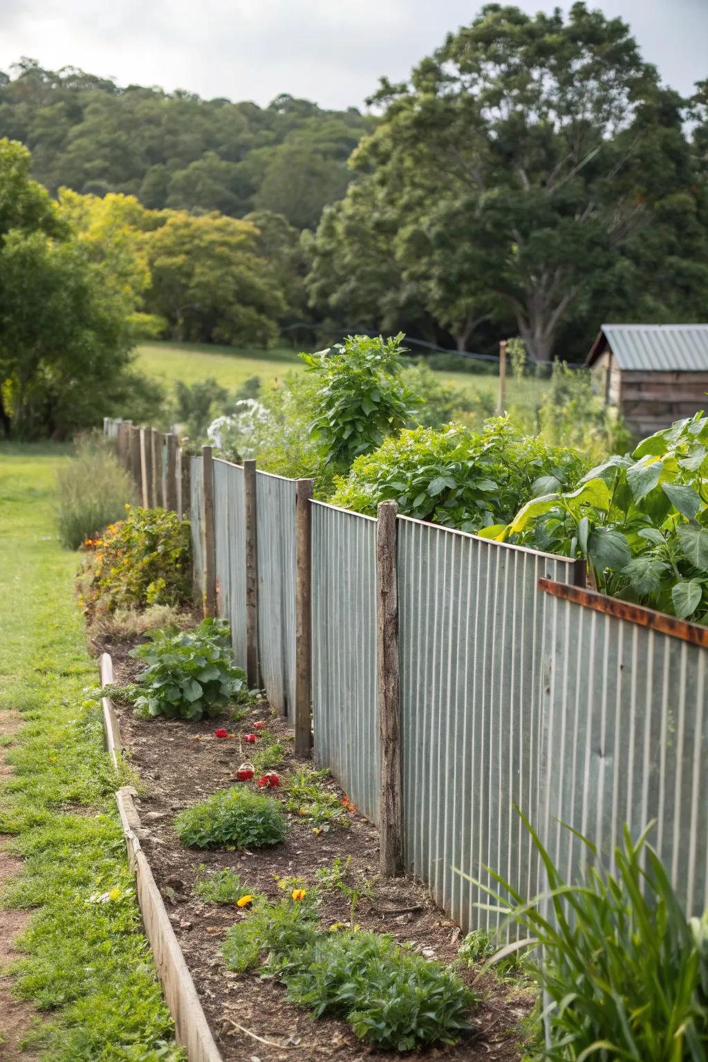 Corrugated metal sheets bring an industrial edge to your garden.