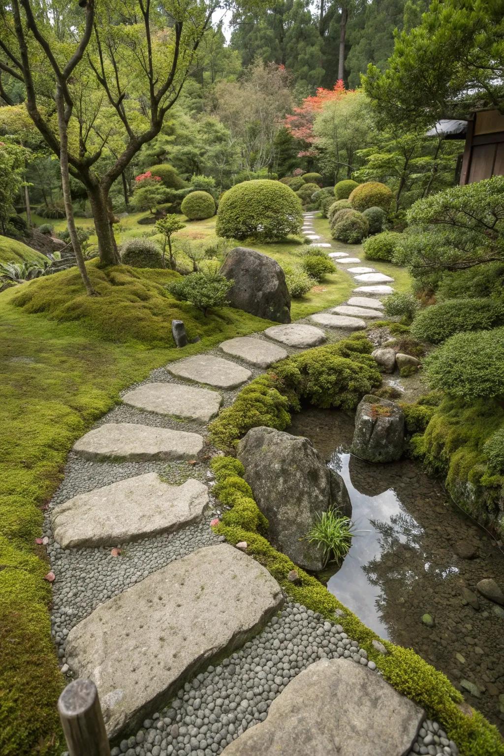 Stepping stones create inviting paths for exploration.