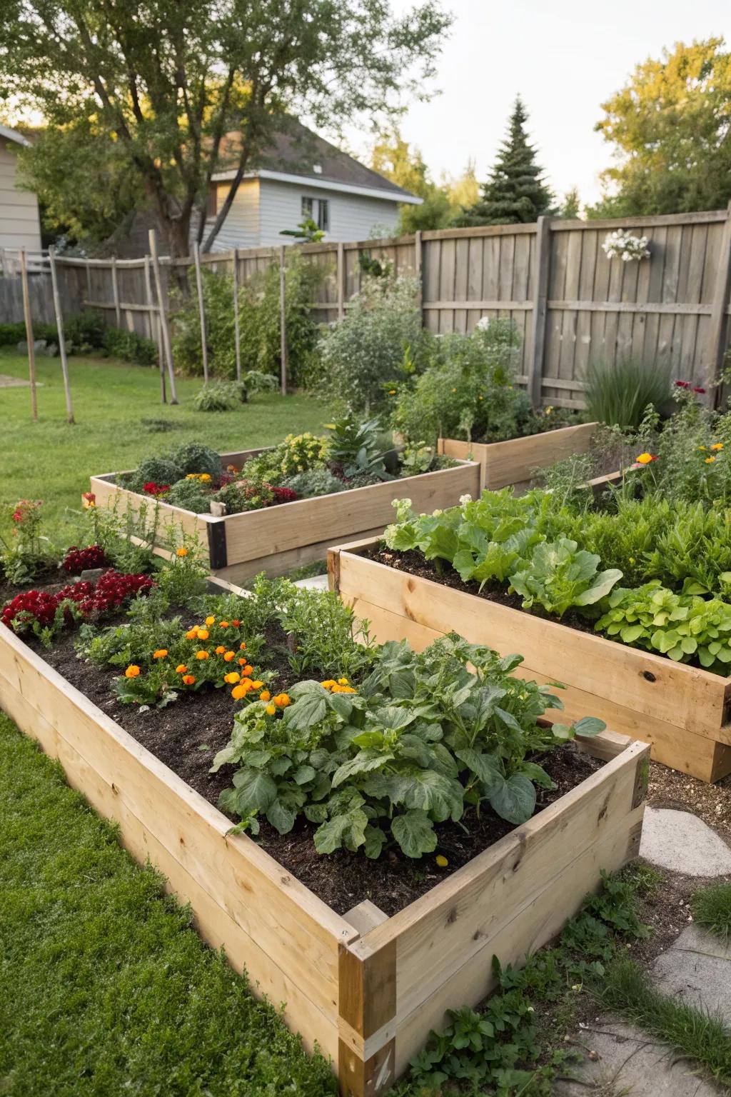 Raised beds simplify gardening and add visual interest.