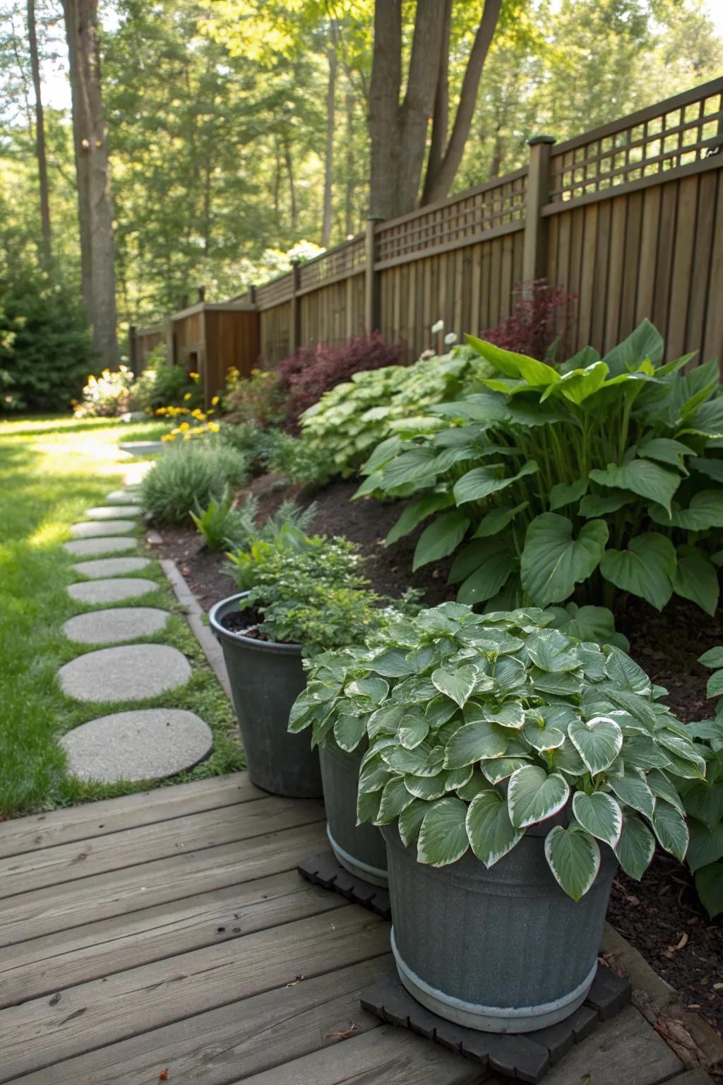 Shade-loving beauties, hostas and heucheras, creating a vibrant display.