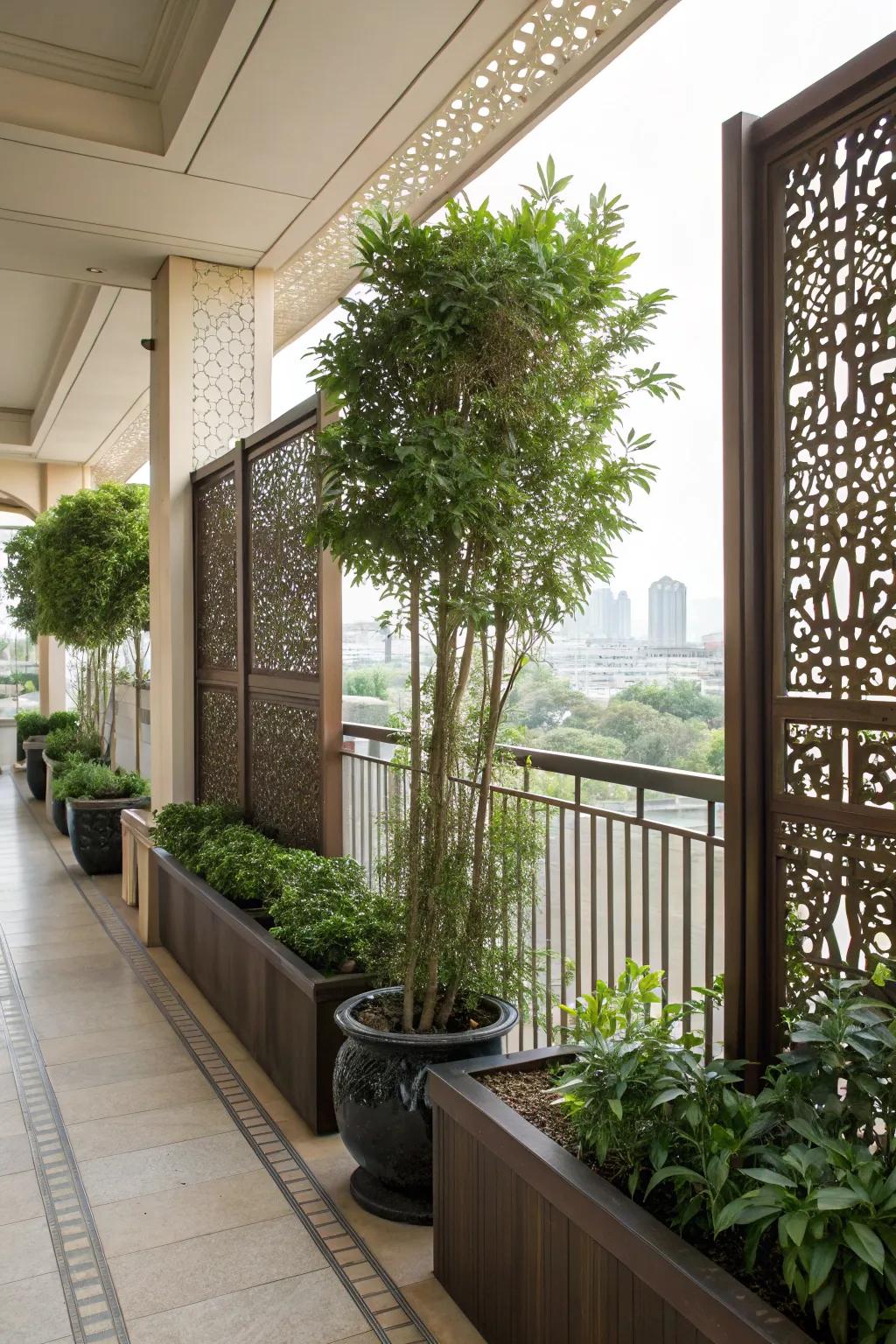Tall plants and screens provide stylish privacy for your balcony.