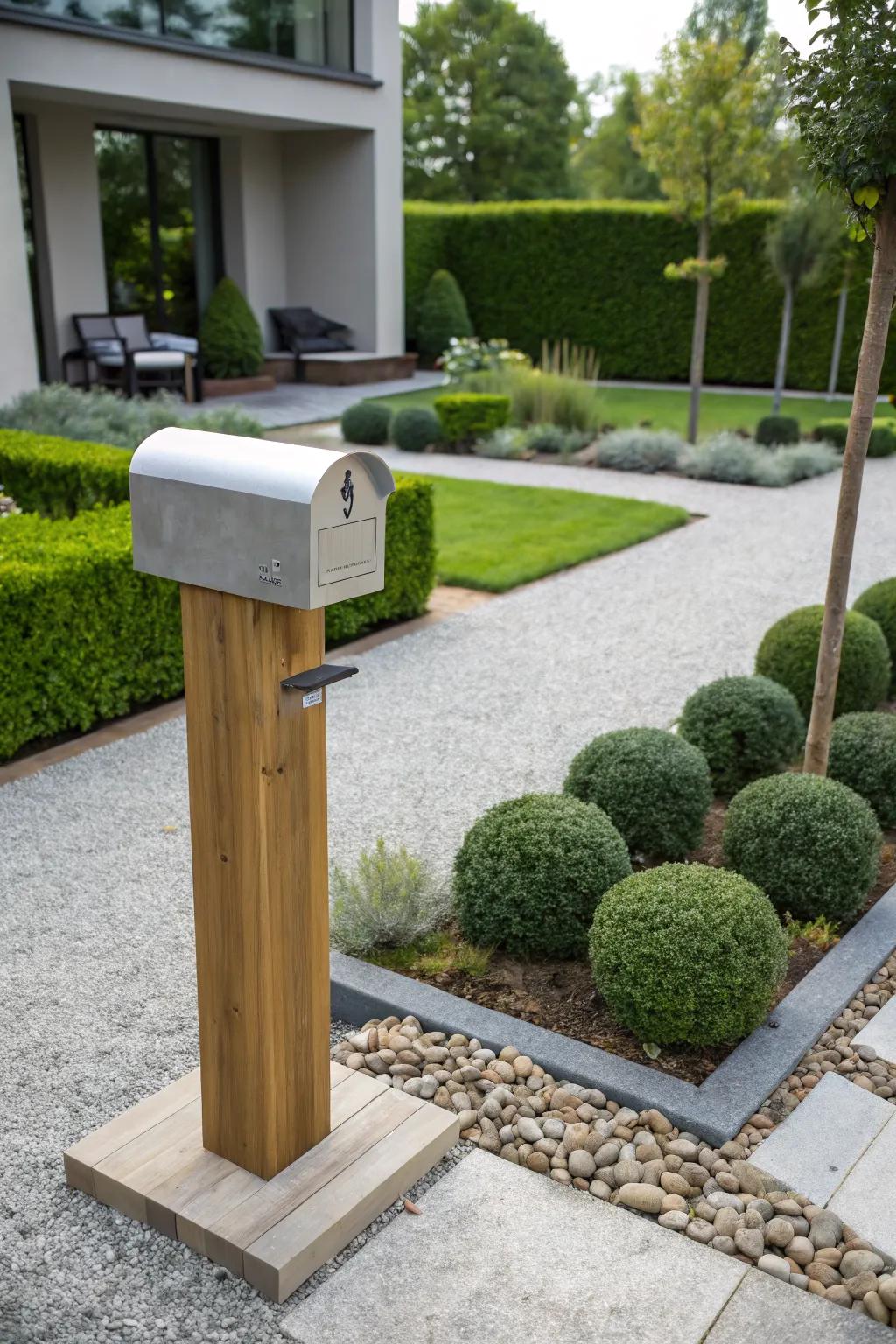Simplicity and elegance meet in a minimalist mailbox stand design.