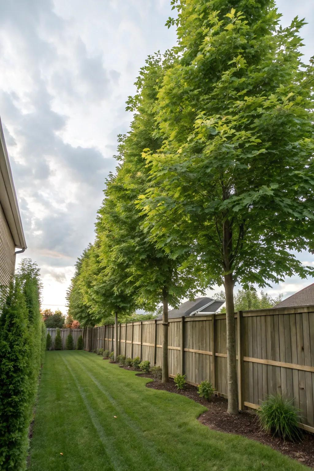 Maple trees provide a natural privacy screen.