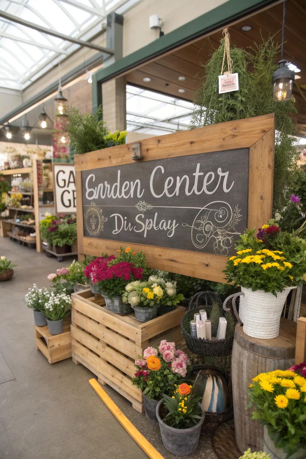 A stylish garden display featuring creative signage.