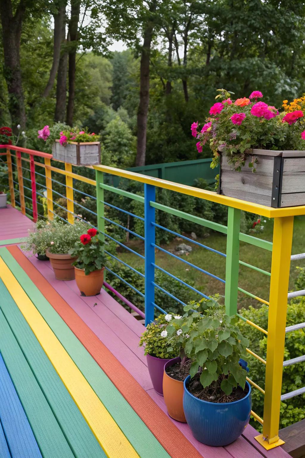 Colorful aluminum railings add a pop of personality to any deck.