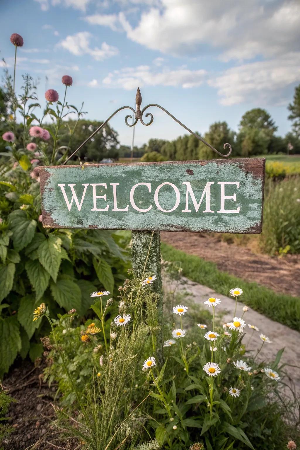 Rustic signs bring a farmhouse charm to your garden.