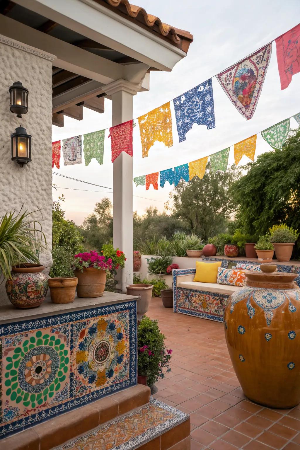 Cultural touches with Mexican decorations and pottery.