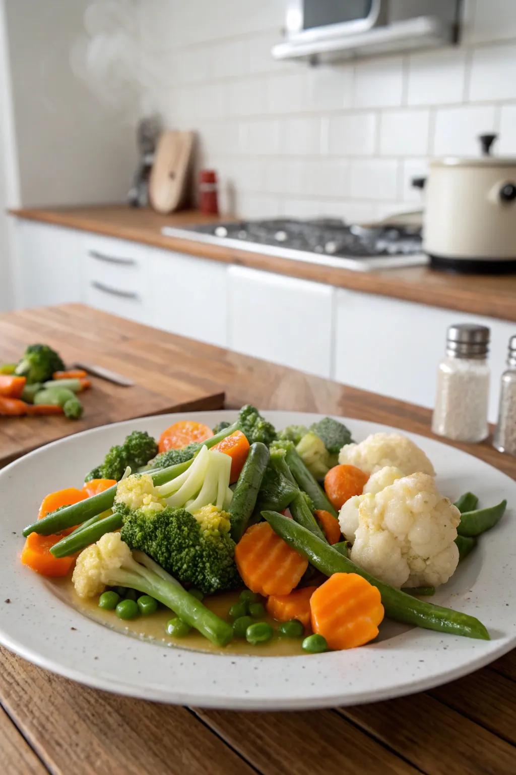 A simple and healthy steamed vegetable dish.