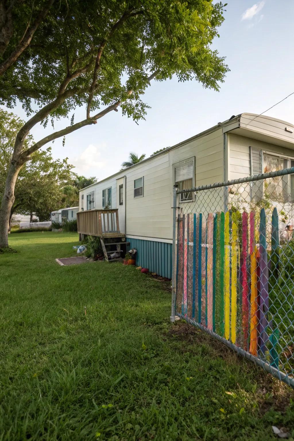 Chain link fences with colorful slats add privacy and personality.