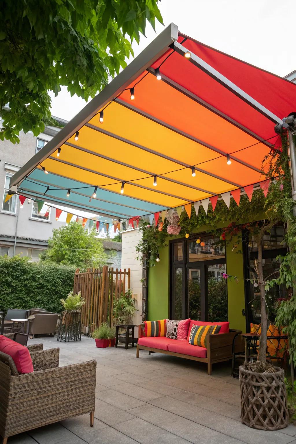 Color-pop awnings transform spaces with their vibrant presence.