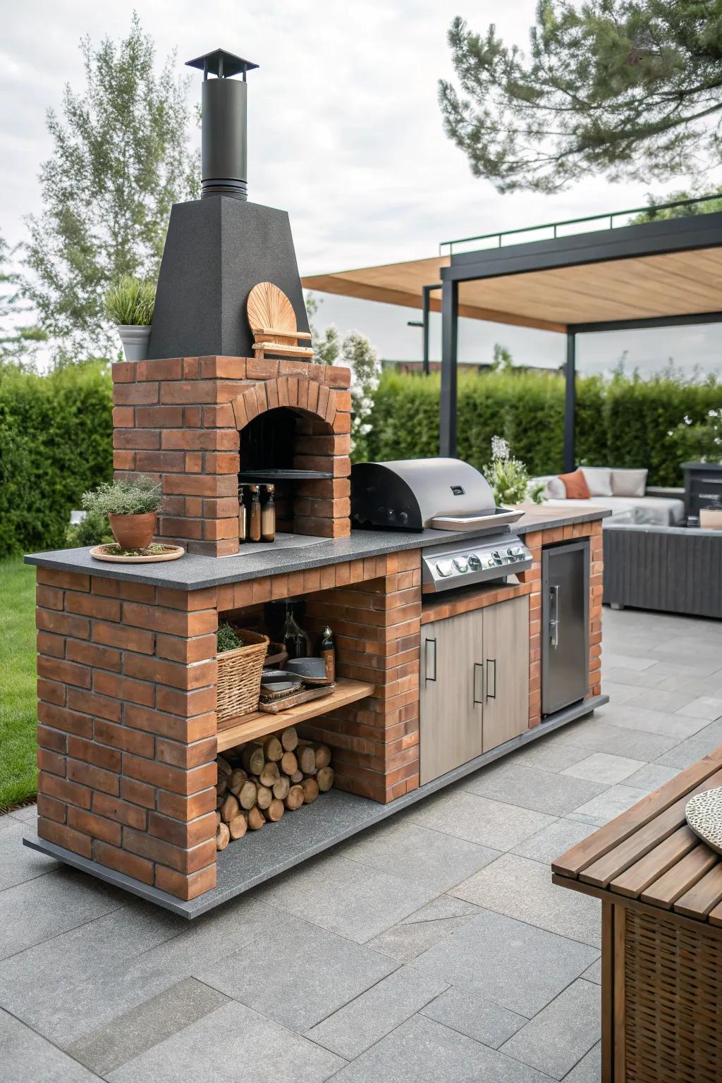 A functional BBQ design with integrated storage solutions.