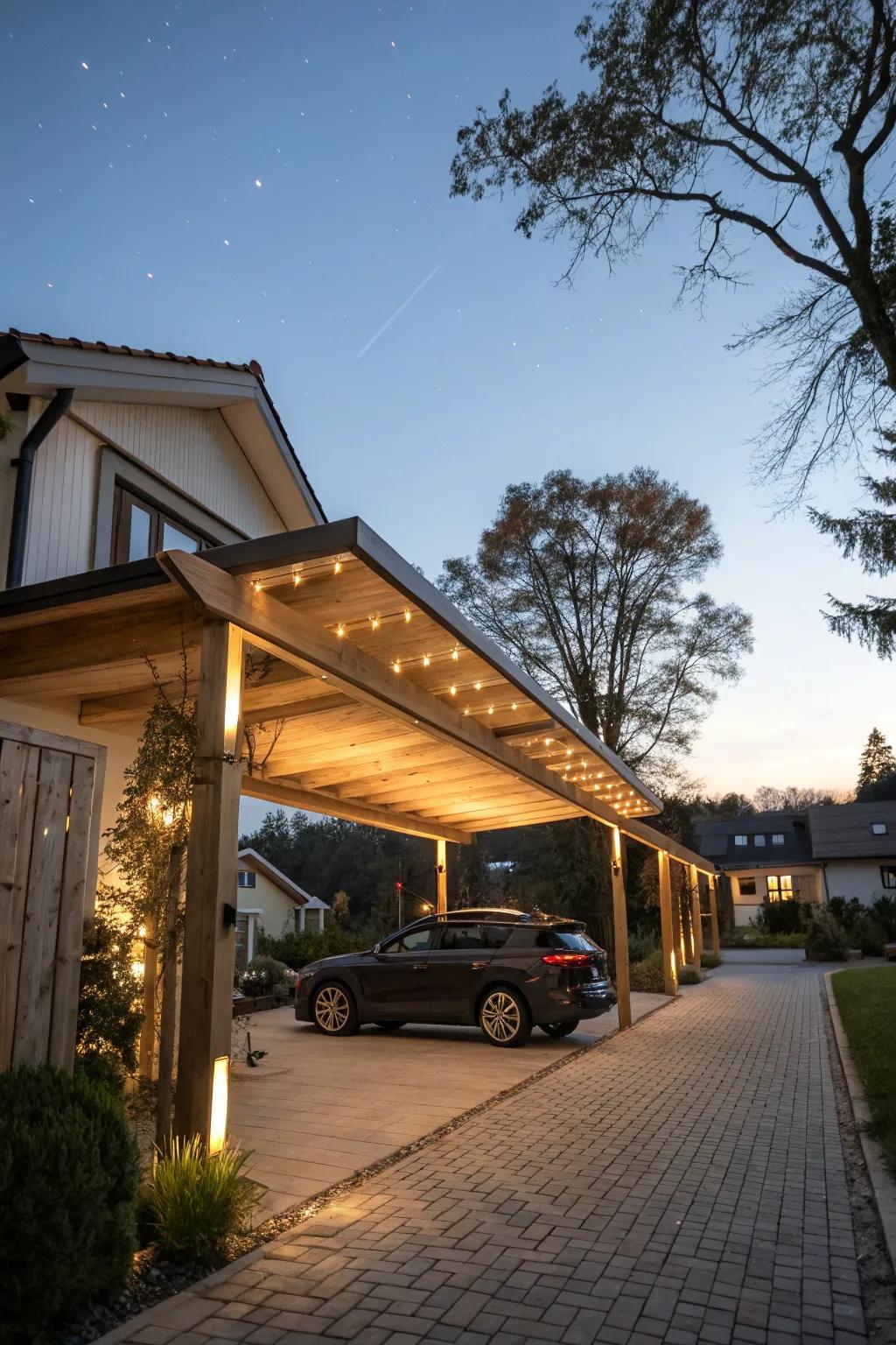 Lighting adds functionality and charm to your carport.