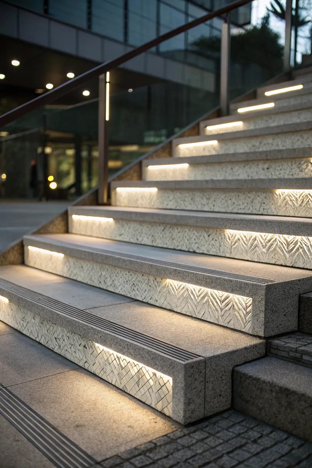 Textured concrete steps combining safety with style.