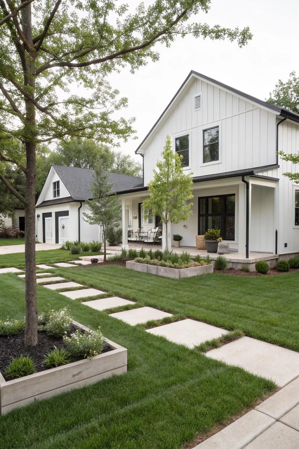 Minimalist planting ensures a sleek and tidy appearance.